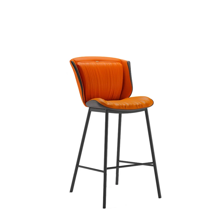 Modern Luxury Trapezoid Cushion Faux Leather Carbon Steel Bar Stool Backrest For Dining Room