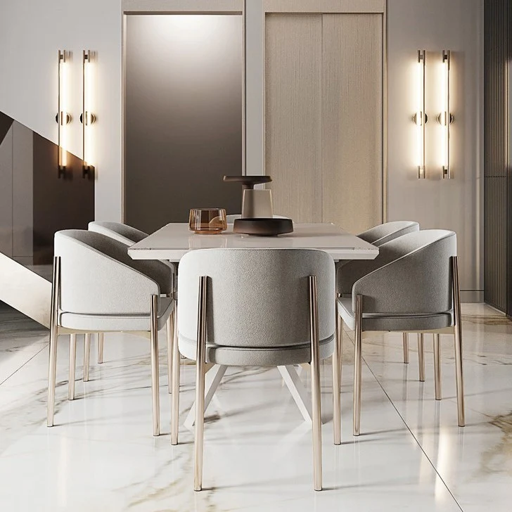 Modern Luxury Half Wrap Rounded Velvet Stainless Steel Dining Chair Backrest Armrest For Dining Room