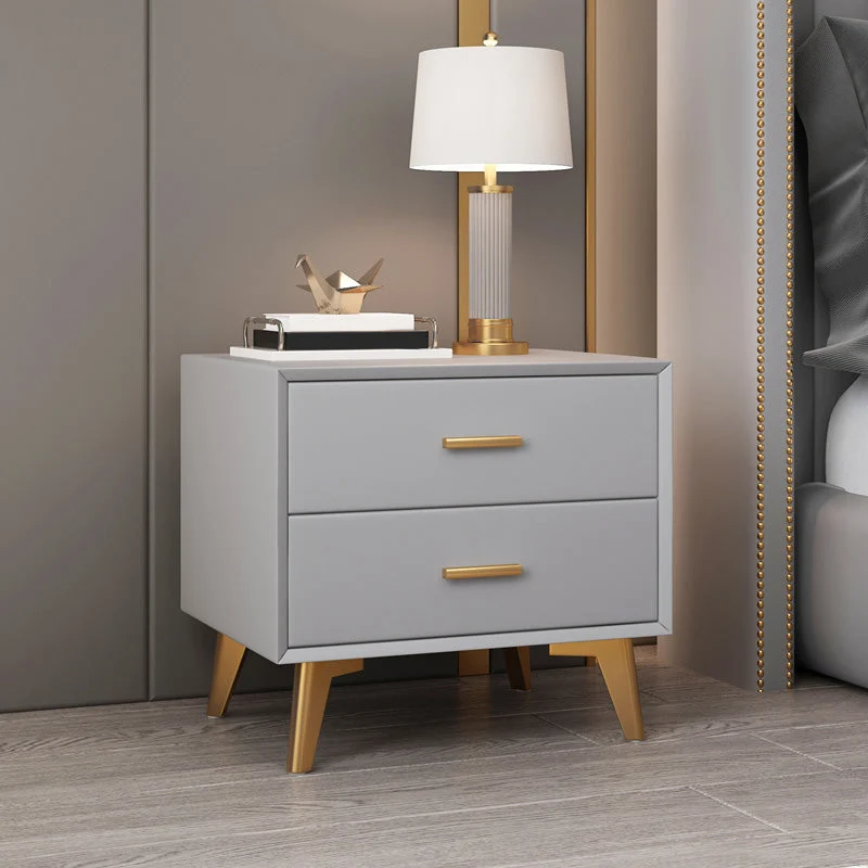 Modern Night Table Leather Accent Table Nightstand with 2 Drawers