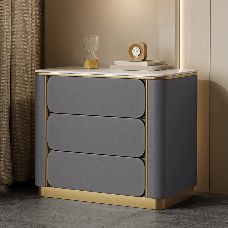 Stone Bedside Cabinet Classic Glam Bed Nightstand with 3 Drawers