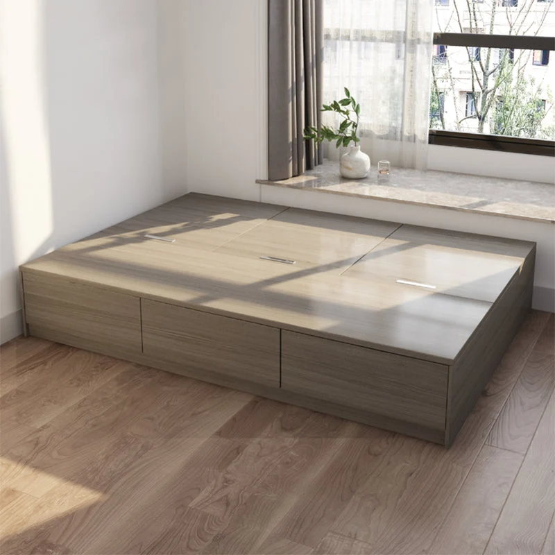Light Brown Platform Bed Scandinavian 13.77" Tall Bed Frame with Storage Drawers