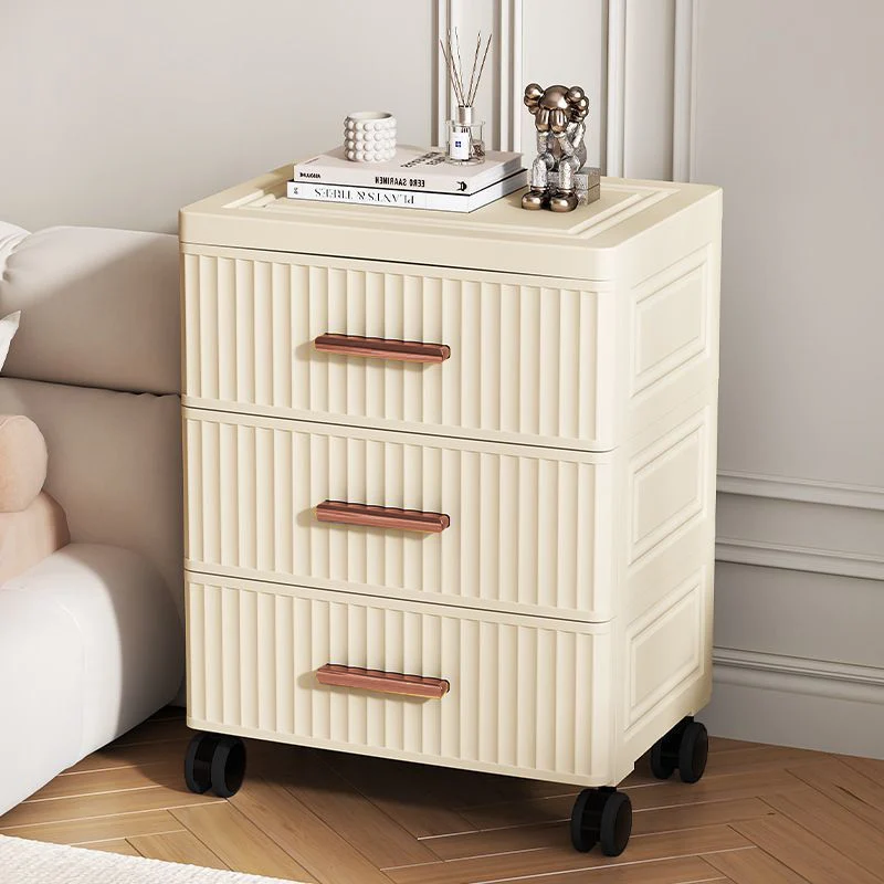 Contemporary Nordic Cream Rectangular Cube PP Side Table 3/4/5 - Drawer For Living Room