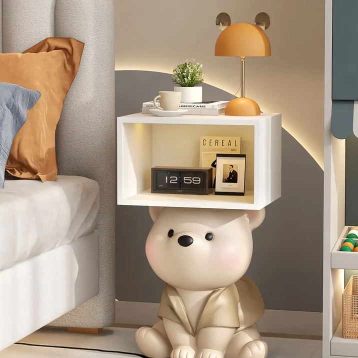 Contemporary Creative Bear MDF Resin Rectangular Nightstand Cabinet For Bedroom