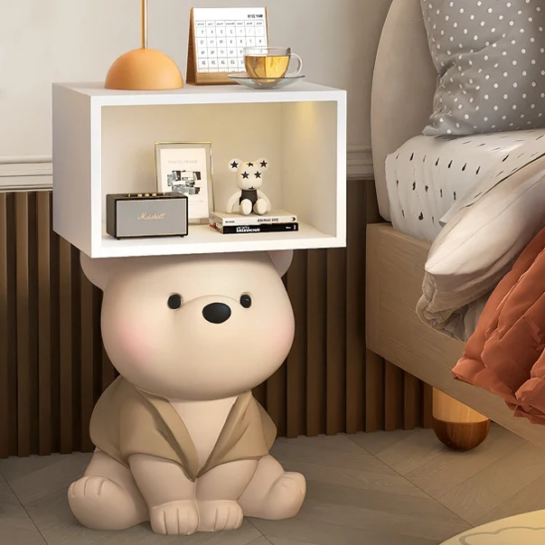 Contemporary Creative Bear MDF Resin Rectangular Nightstand Cabinet For Bedroom
