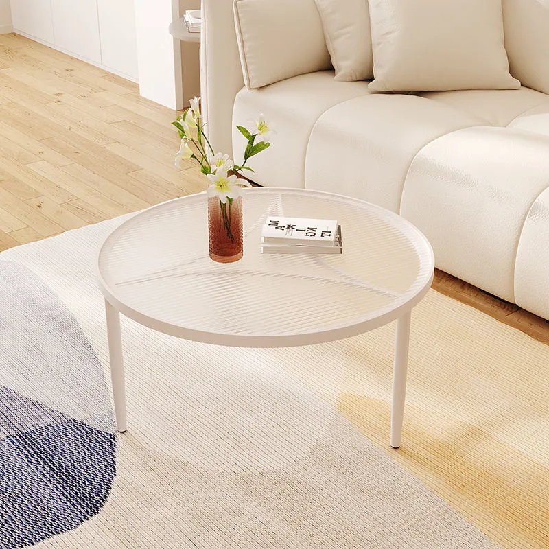Modern Minimalist Round Triangle Base Glass Iron Coffee Table For Living Room