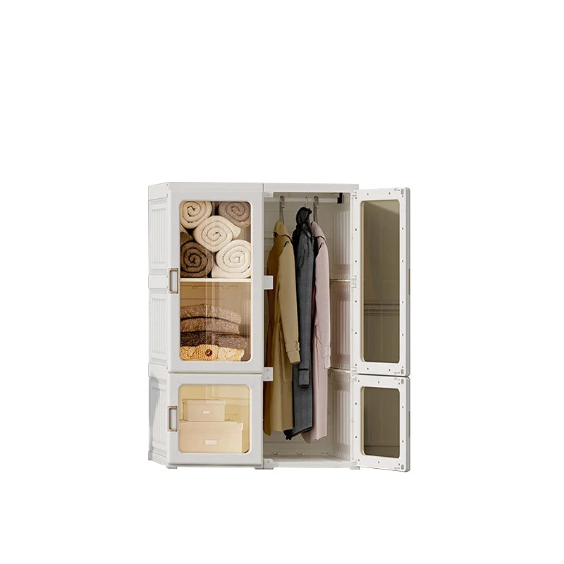 Contemporary Freestanding Plastic Wardrobe Foldable Wardrobe with Shelves in White