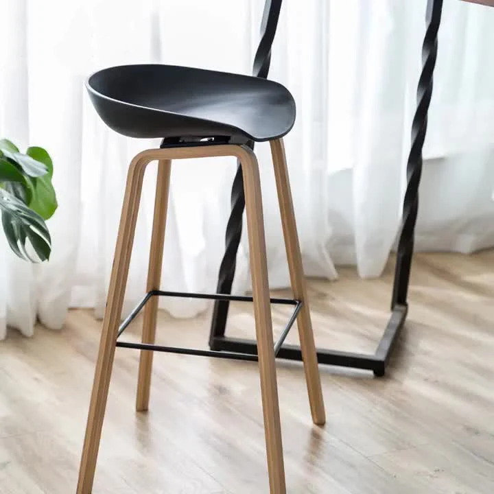 Contemporary Scandinavian Oval PP Solid Wood & Plywood Bar Stool Backrest For Dining Room