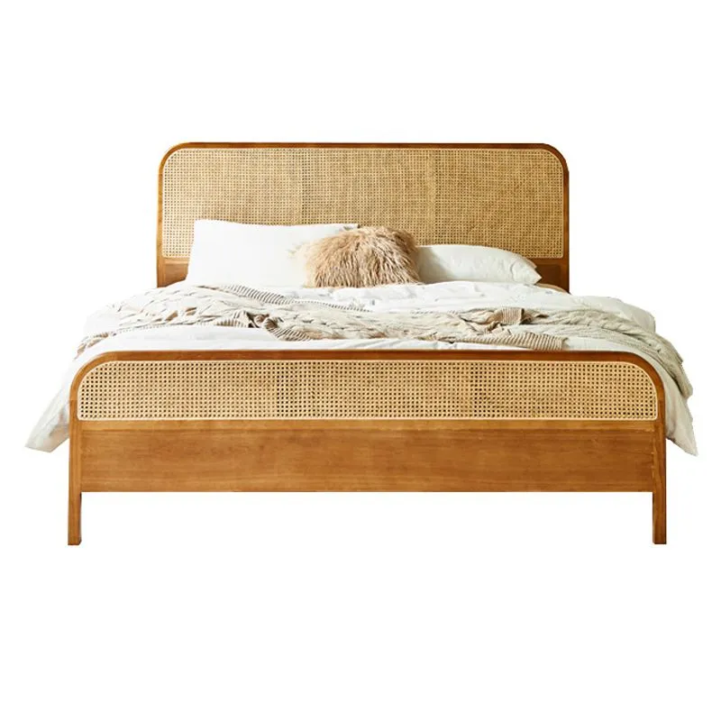 Tropical Rattan Style Bed in Brown with Headboard and Footboard