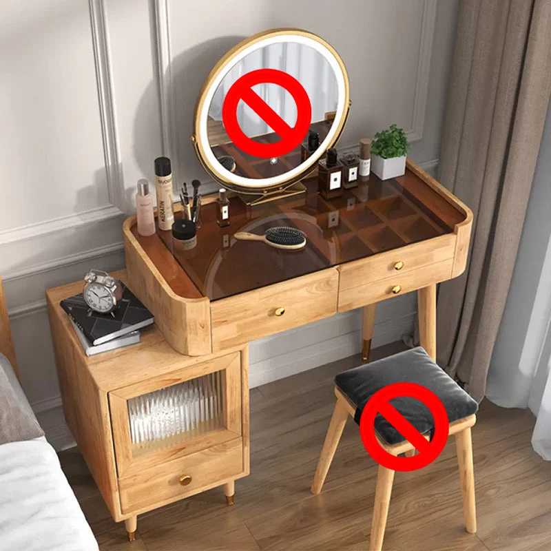 Contemporary Drawers Dressing Table Solid Wood Dresser Mirrored Vanity Set