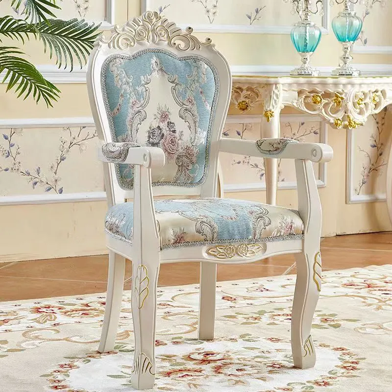 Traditional Chinese Patterns Carved Square Fabric Birch Wood Dining Chair Backrest Armrest For Dining Room