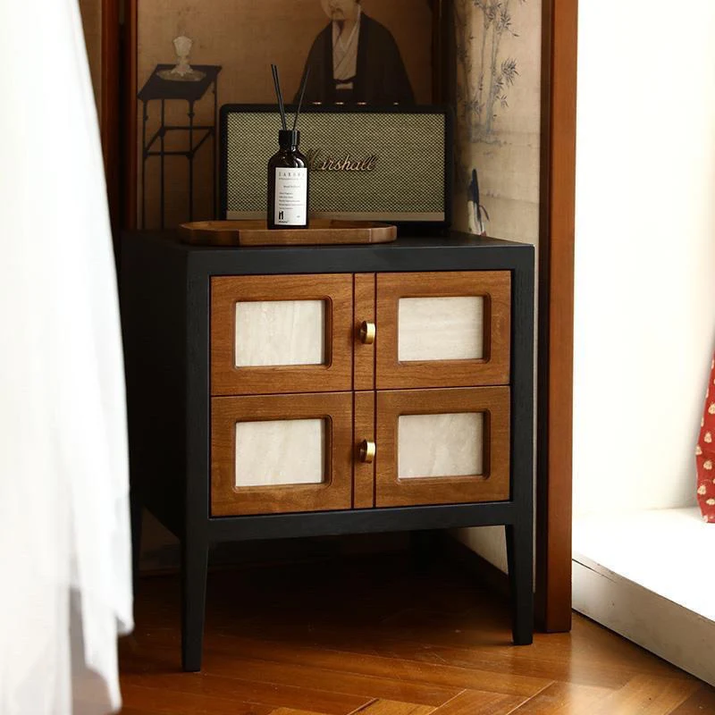 Traditional French Square Cube Rubberwood Mesh Nightstand 2 - Drawer For Bedroom
