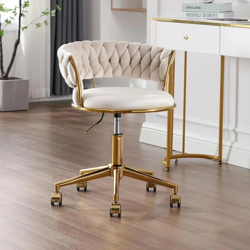 Contemporary Nordic Coil Velvet Titanium Vanity Stool Backrest Armless For Bedroom