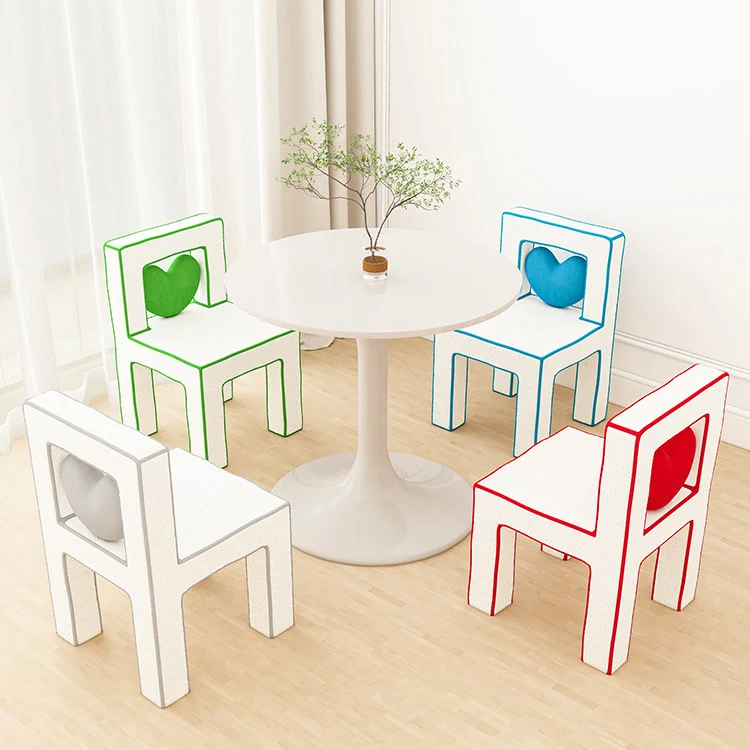 Contemporary Creative Love Lines Sherpa Fabric Plywood Vanity Stool Backrest Armless For Bedroom