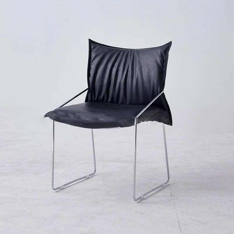 Modern Minimalist Square Upholstered PU Leather Plywood Metal Frame Accent Chair For Living Room