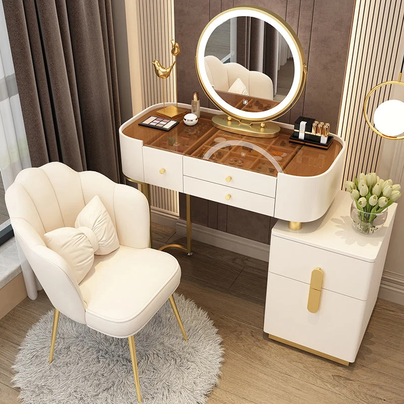 Glam Glass Vanity Dressing Table Bedroom Mirror Makeup Vanity Desk with Drawer