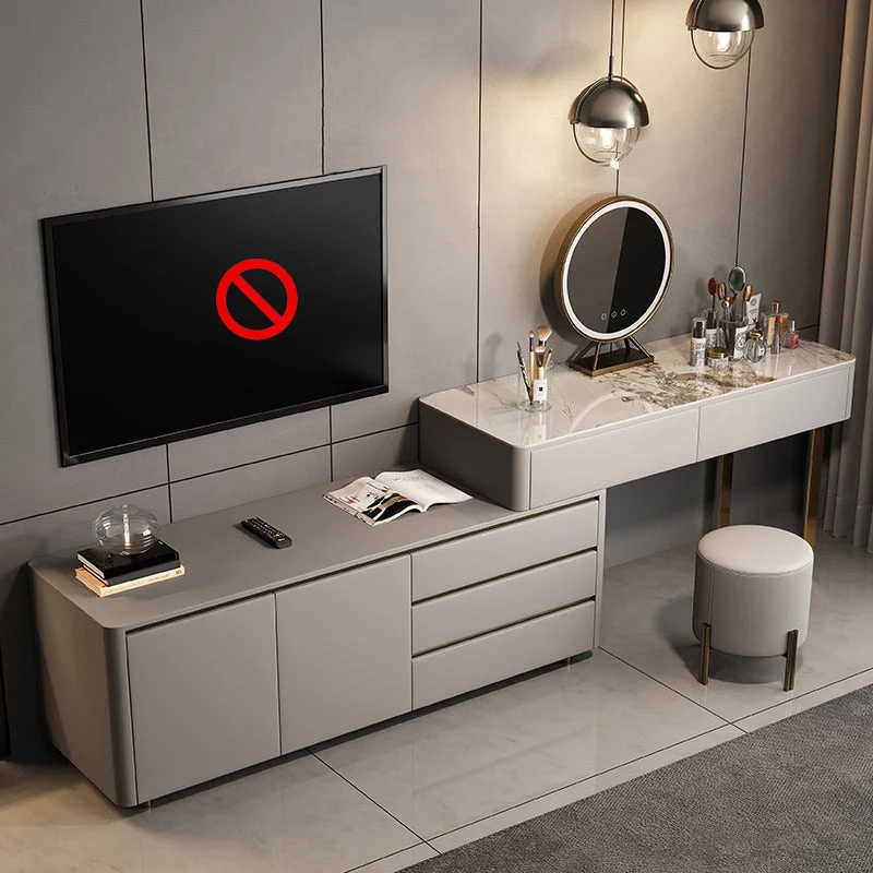 Contemporary With Drawer Gray Lighted Mirror Bedroom Make-up Vanity