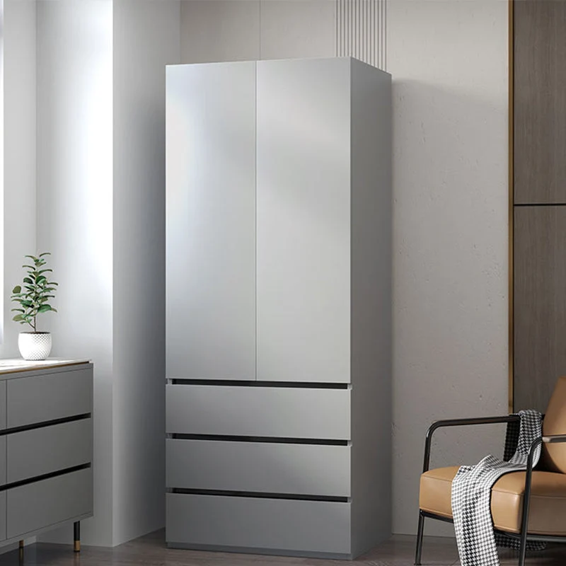 Modern Wood Frame Wardrobe Armoire Freestanding Wardrobe with 3 Self Close Drawers