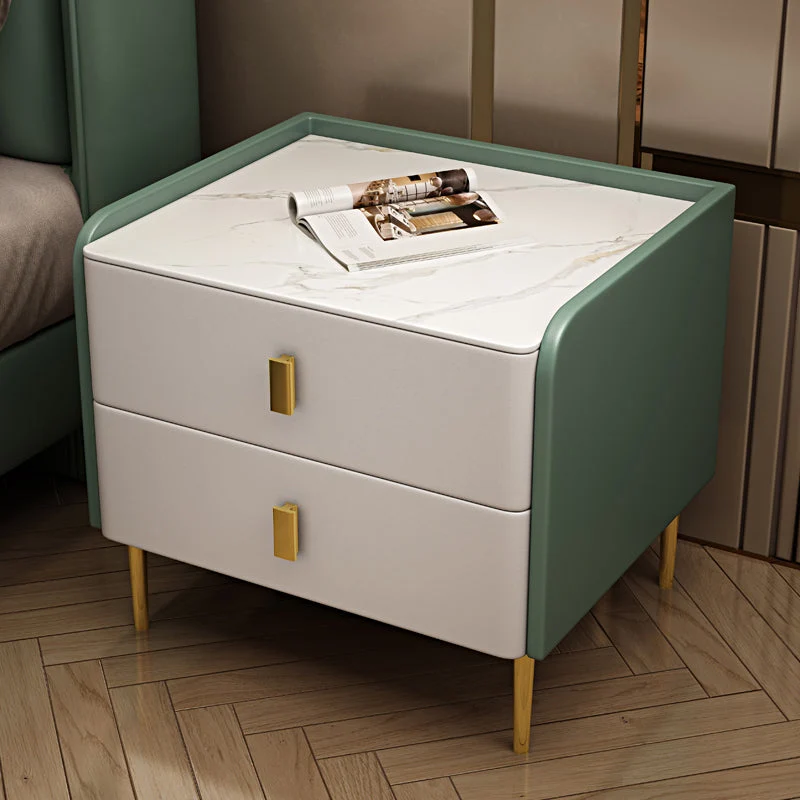 Stone Bed Nightstand Glam Accent Table Nightstand with 2 Drawers