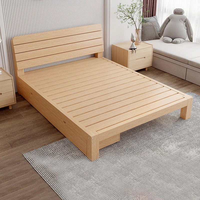 Solid Wood Storage Panel Bed with Headboard Bed with Drawers