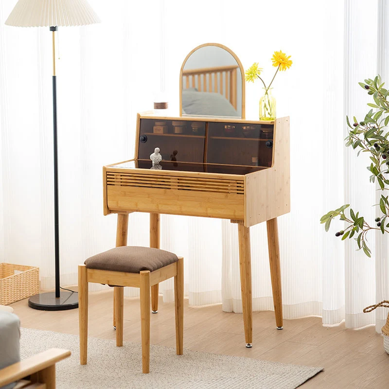 Modern Drawer Dressing Table Solid Wood Dresser Mirrored Vanity Set