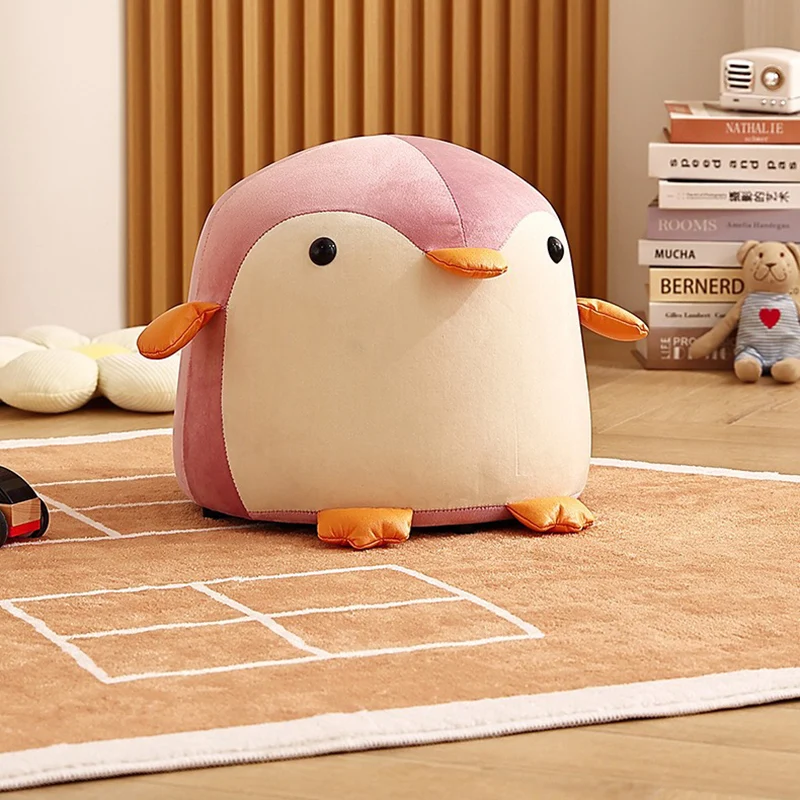 Contemporary Creative Kids Penguin Velvet Plywood Low Stool For Living Room