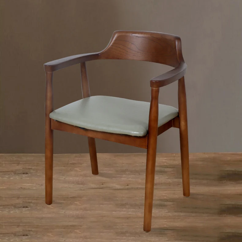 Modern Minimalist Square PU Leather Software Rubberwood Frame Dining Chair For Backrest Armrest For Dining Room