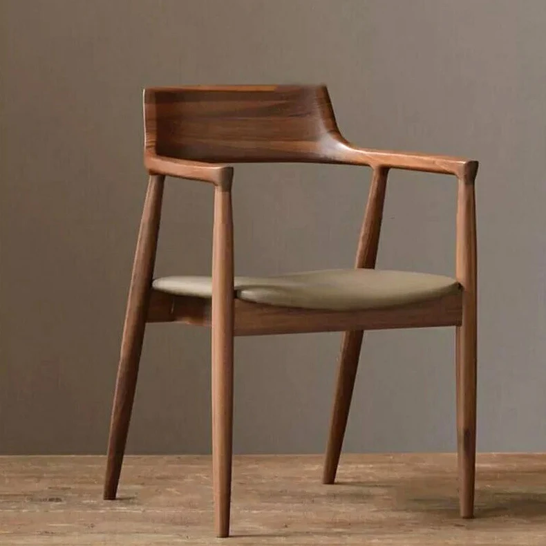 Modern Minimalist Square PU Leather Software Rubberwood Frame Dining Chair For Backrest Armrest For Dining Room