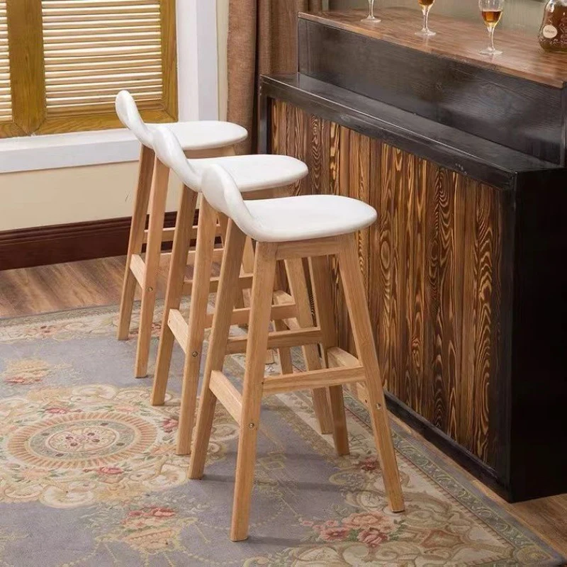 Contemporary Scandinavian Oval Cushion Solid Wood & Plywood Bar Stool Backrest For Dining Room