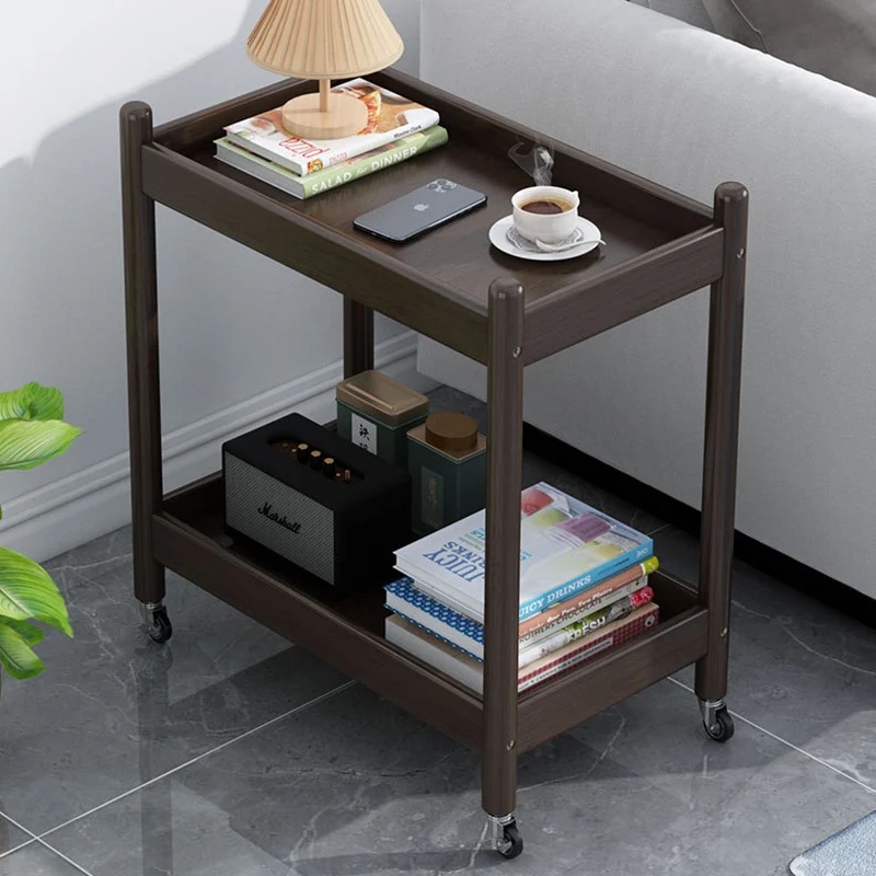 Traditional Vintage Removable Rectangular Bamboo Glass Side Table 2-Tier For Living Room
