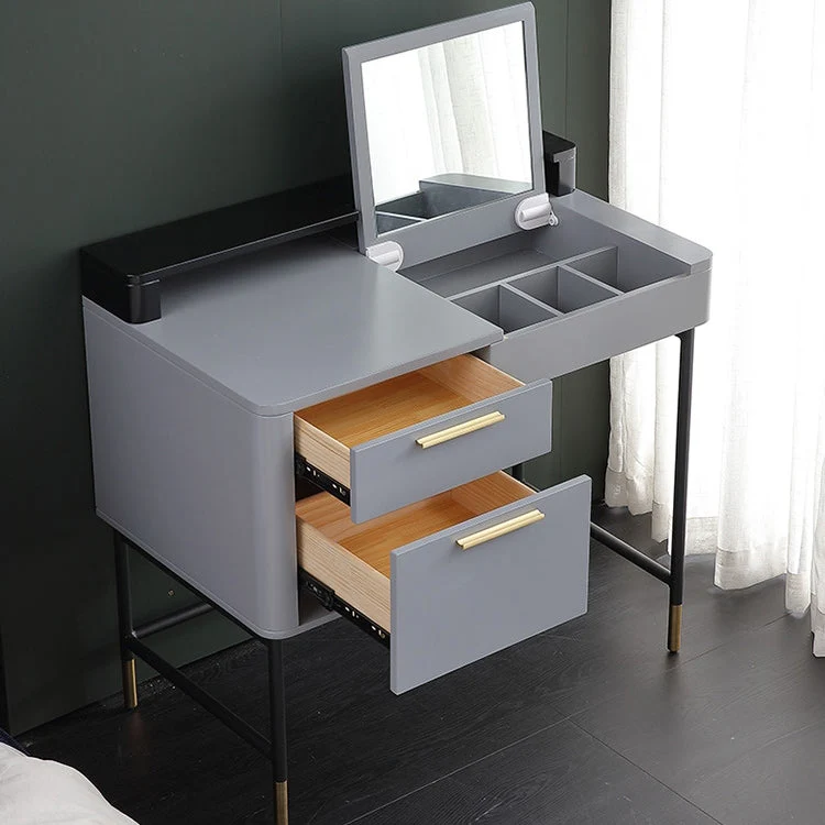 Modern Flip Single Wood Vanity with Padded Stool Lighted Mirror Vanity Desk
