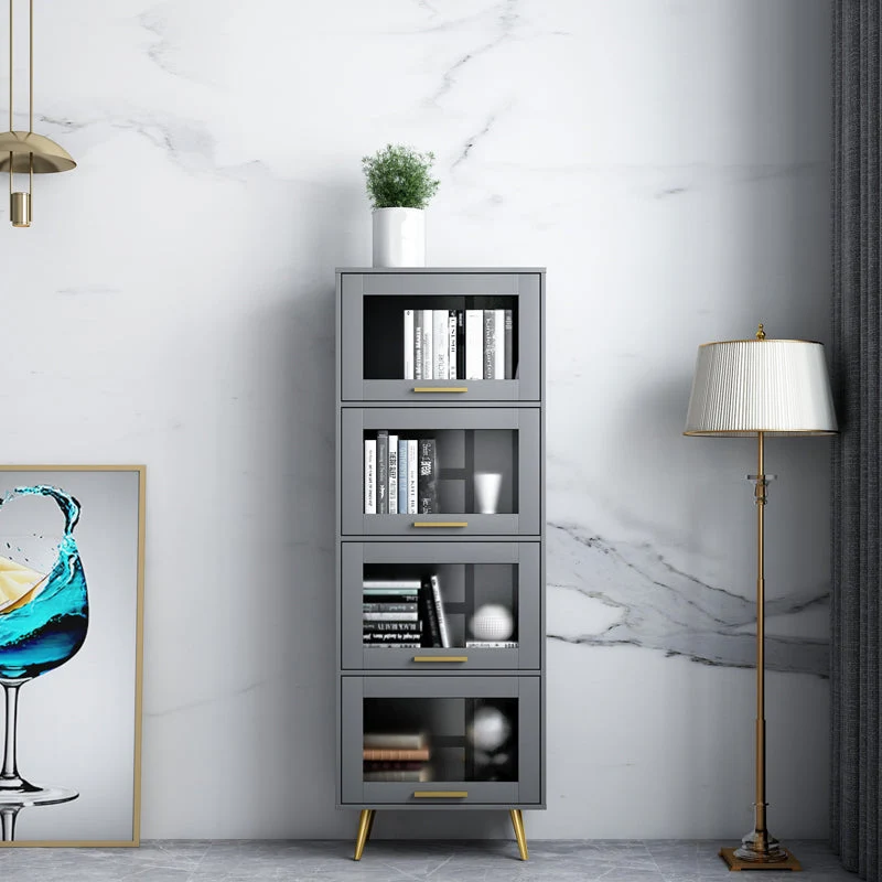 Modern Barrister Shelf Bookcase Gray Engineered Wood Bookshelf