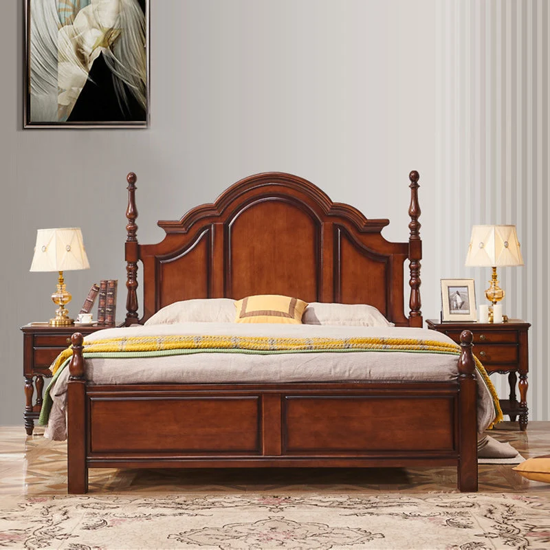 Traditional Solid Wood Panel Bed Brown Full Size Standard Bed with Storage