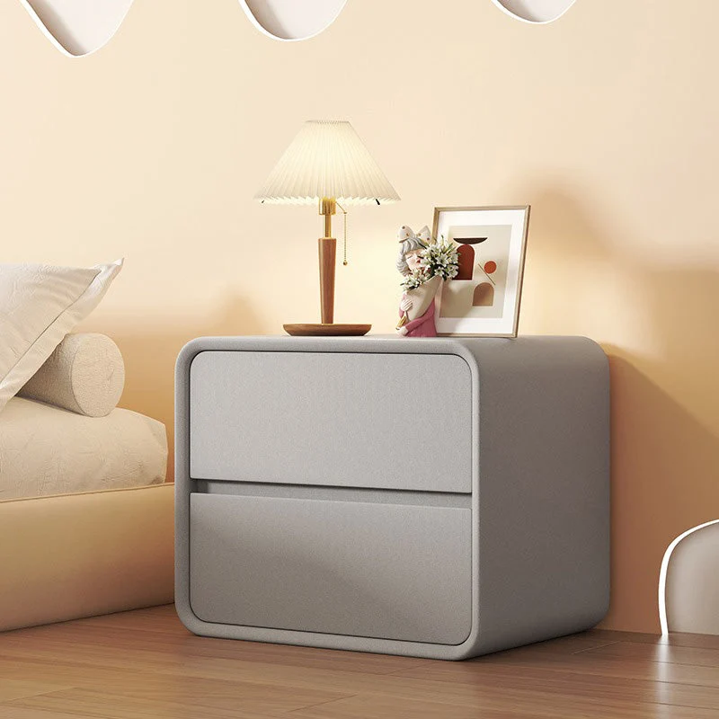 Modern Bedside Cabinet Leather Accent Table Nightstand with 2 Drawers