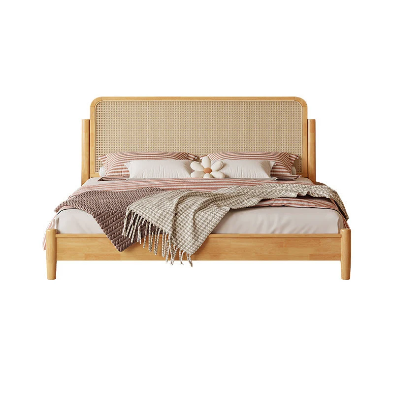 Solid Color Rattan Standard Bed Tropical Panel Bed with Headboard