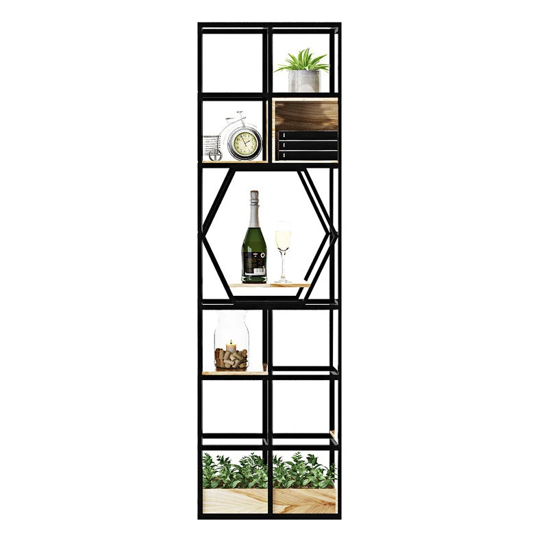 Metal and Wooden Home Shelf Bookcase Vertical Open Brown Book Shelf with Shelves