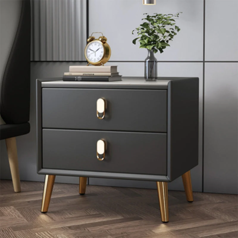 Glam Accent Table Nightstand Stone Bedside Cabinet with Drawers