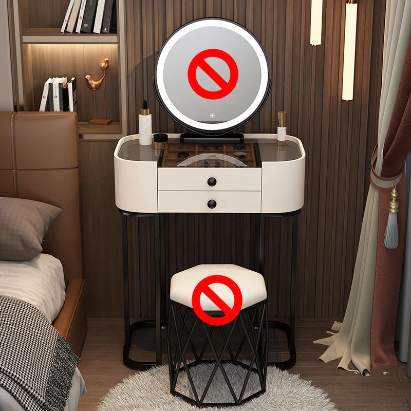 Contemporary Glass Top Make-up Vanity with Drawers in Wooden Frame