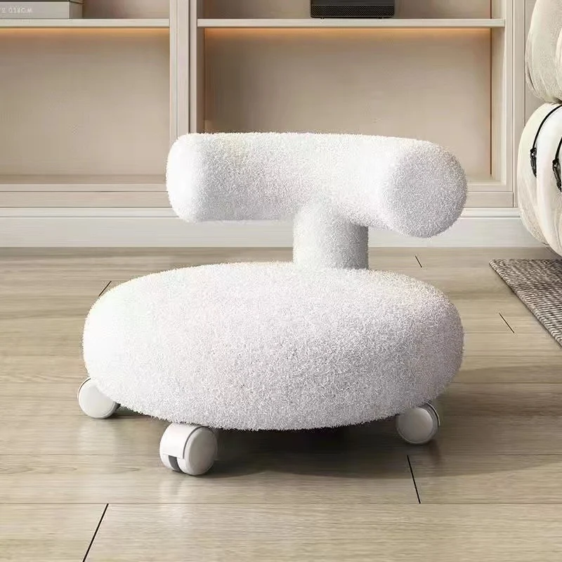 Contemporary Nordic Sherpa Fabric Wood Sponge Round C-shaped Low Stool Backrest Movable For Living Room