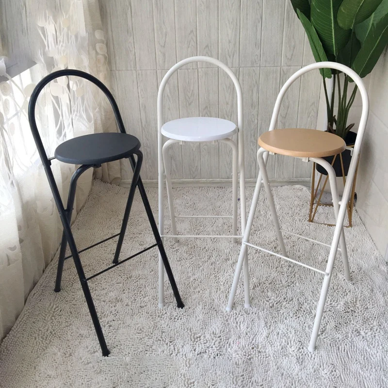 Modern Minimalist Round Carbon Steel MDF Faux Leather Sponge Foldable Bar Stool Backrest Footrest For Kitchen