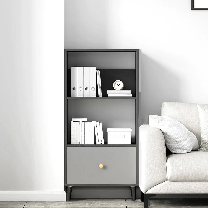 Gray Engineered Wood Bookcase Open Back with Shelves Bookshelf Vertical