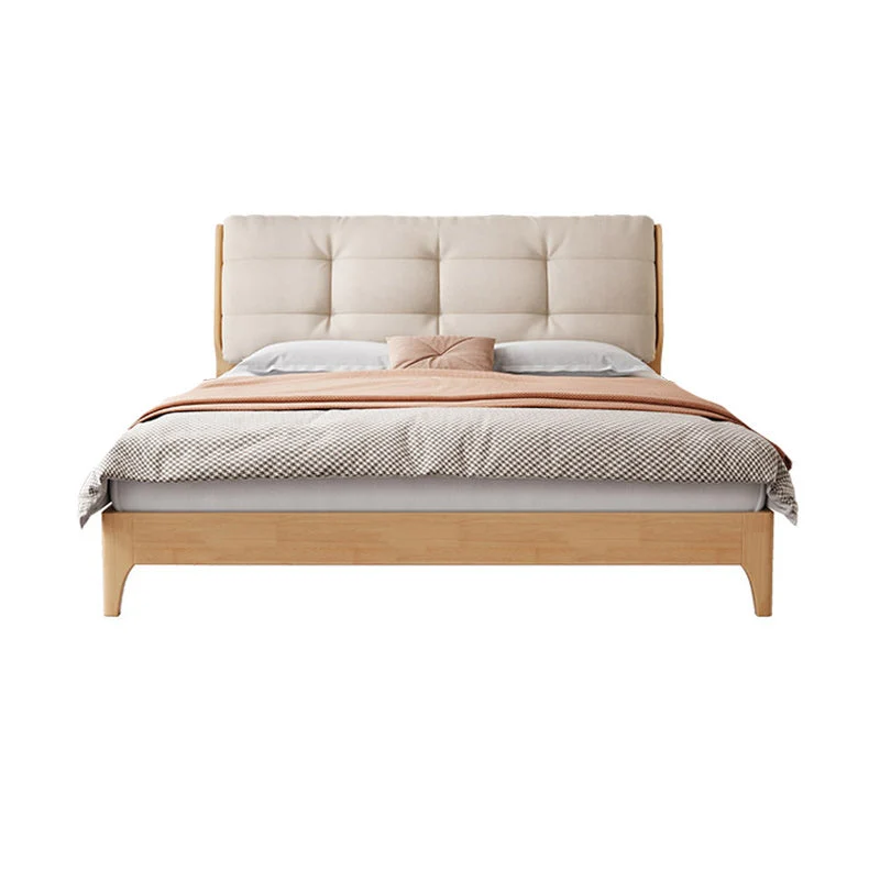 Solid Color Panel Bed Upholstered Headboard Scandinavian Standard Bed