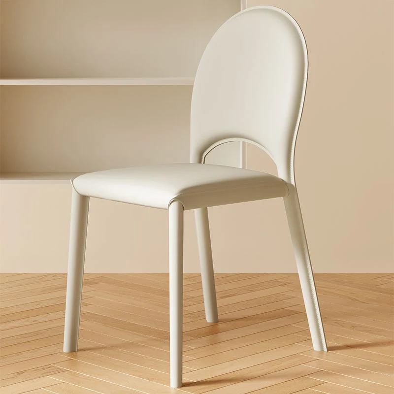 Contemporary Scandinavian Curved Half Round Square Saddle-Style Faux Leather Metal Dining Chair Backrest For Dining Room