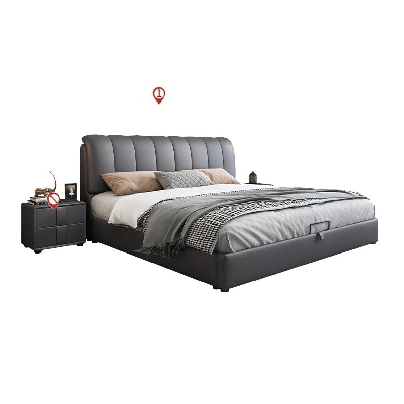 Contemporary Lift Up Storage Upholstered Headboard Solid Color Bed Frame