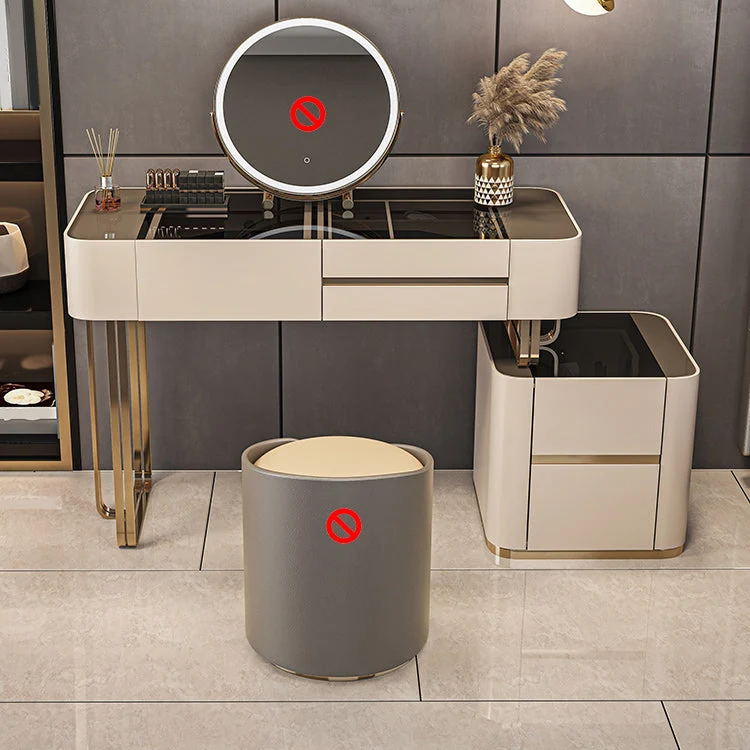 17" Wide Glam Vanity Table Glass Black Make-up Vanity with Drawer