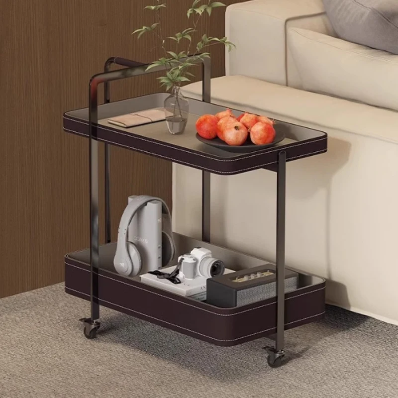 Contemporary Scandinavian Rectangle Saddle-Style Faux Leather Stainless Steel Side Table 2 - Tier For Living Room