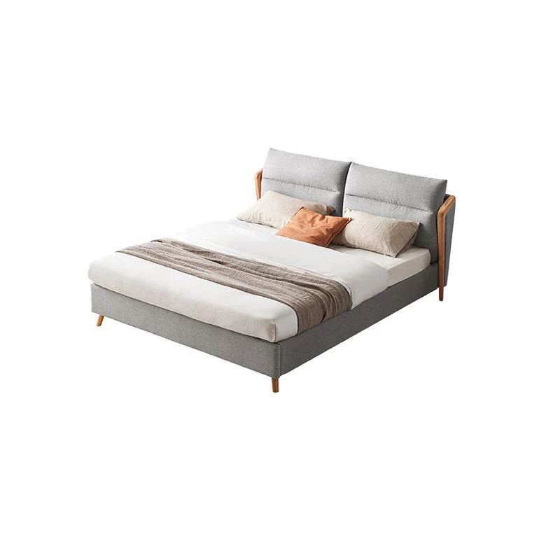 Solid Color Panel Bed Faux Leather Upholstered Headboard Standard Bed