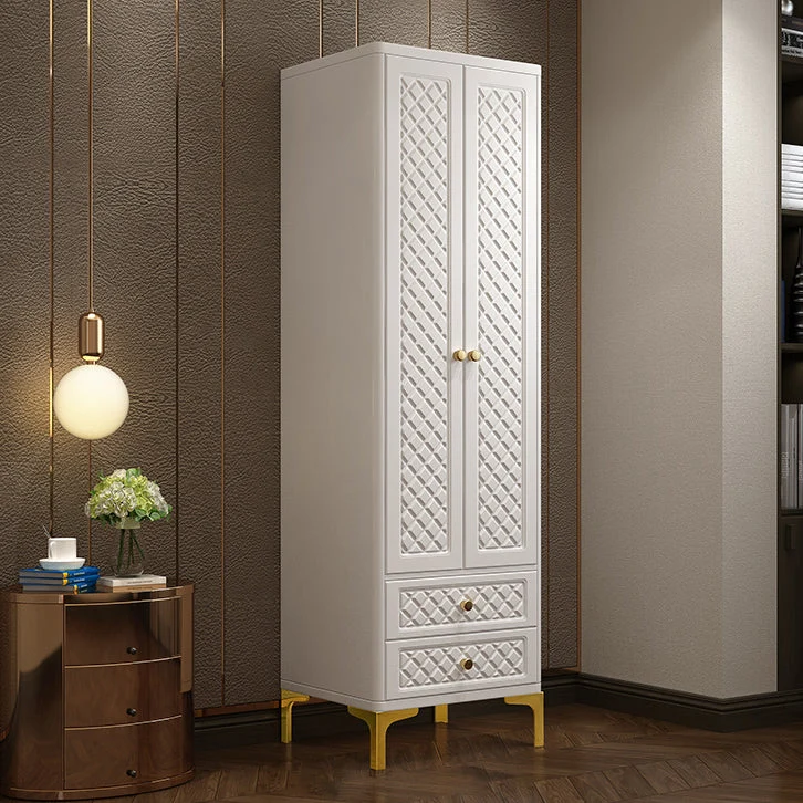 Engineered Wood Wardrobe Cabinet Glam Style Soft Close Doors Wardrobe Closet in White