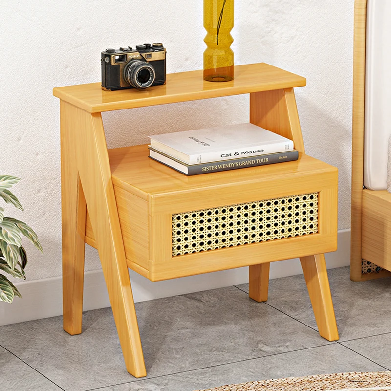 Modern Minimalist Trapezoidal Rectangular Nan Bamboo Plastic Nightstand 1-Drawer For Bedroom