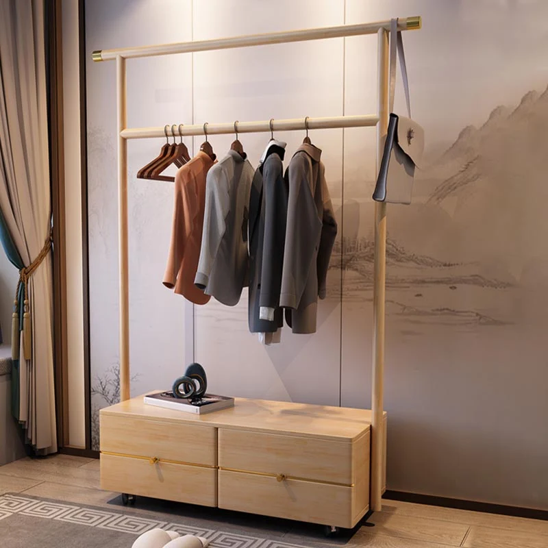Contemporary Movable Wardrobe Wooden Bedroom Armoire with Drawers