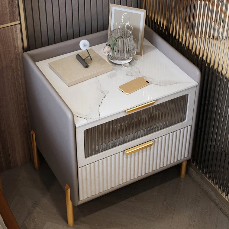 Glam Pine Wood Accent Table Nightstand Drawers Included with Legs